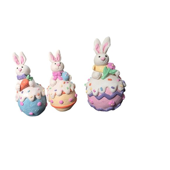 3 Sugared Glitter Bunny Rabbits Easter Eggs Decor Figurine - Picture 4 of 10